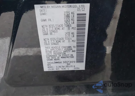 2013 Infiniti Jx35 z USA, uszkodzony, nr VIN 5N1AL0MM6DC307309